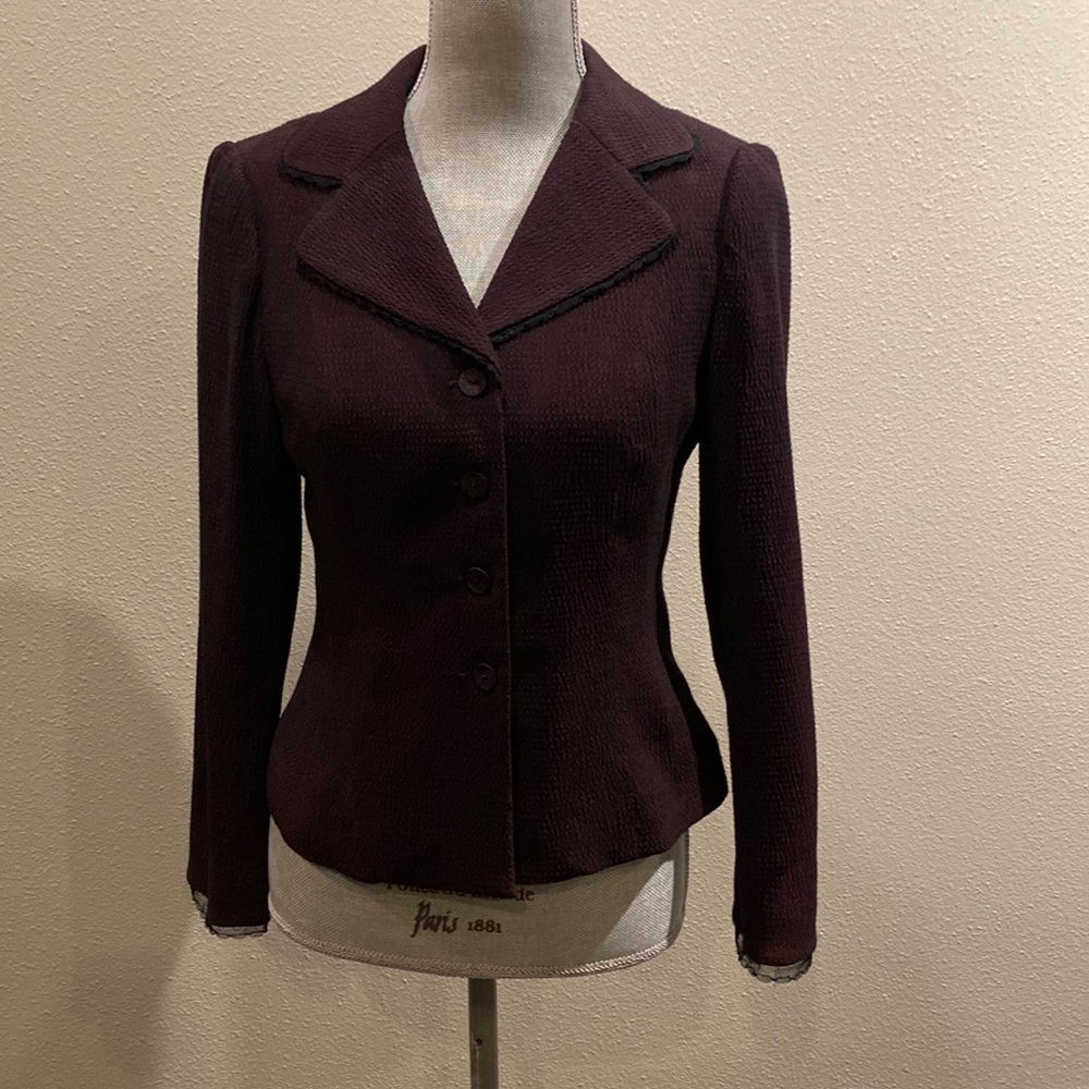 NANETTE LEPORE 6P DARK PURPLE/BURGUNDY JACKET WITH BLACK LACE